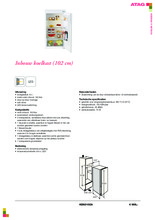 Product informatie ATAG koelkast inbouw KD62102A