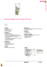 Product informatie ATAG koelkast inbouw KS22178B