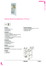 Product informatie ATAG koelkast inbouw KS32178B