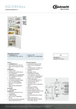 Product informatie BAUKNECHT koelkast inbouw KGI2181/A++