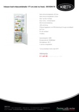 Product informatie BORETTI koelkast inbouw BKVDN179