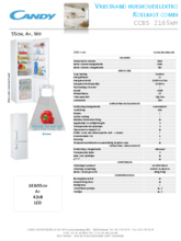 Product informatie CANDY koelkast inbouw CCBS2165WH