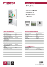 Product informatie INVENTUM koelkast inbouw IKV1784S