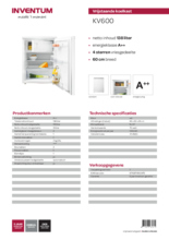 Product informatie INVENTUM koelkast tafelmodel KV600