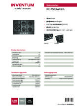 Product informatie INVENTUM kookplaat inbouw gas/op/glas IKG7523WGGL
