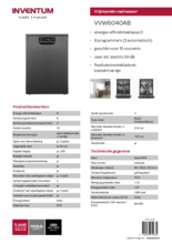 Product informatie INVENTUM vaatwasser vrijstaand blacksteel VVW6040AB