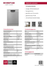 Product informatie INVENTUM vaatwasser vrijstaand rvs-look VVW6030AS
