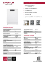Product informatie INVENTUM vaatwasser vrijstaand wit VVW6035AW