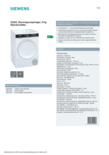 Product informatie SIEMENS droger warmtepomp WQ33G2D0NL