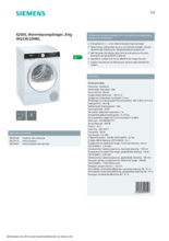 Product informatie SIEMENS droger warmtepomp WQ33G2D9NL