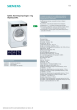 Product informatie SIEMENS droger warmtepomp WQ35G2C9NL