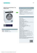 Product informatie SIEMENS droger warmtepomp WQ45G270NL