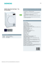 Product informatie SIEMENS droger warmtepomp WT43H200NL
