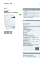 Product informatie SIEMENS droger warmtepomp WT43H201NL