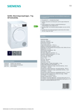 Product informatie SIEMENS droger warmtepomp WT43H205NL