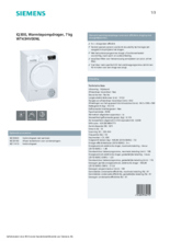 Product informatie SIEMENS droger warmtepomp WT43HV00NL