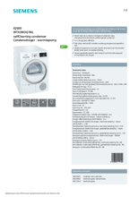 Product informatie SIEMENS droger warmtepomp WT43W3G1NL