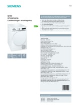 Product informatie SIEMENS droger warmtepomp WT44W562NL