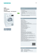 Product informatie SIEMENS droger warmtepomp WT45H200NL