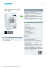 Product informatie SIEMENS droger warmtepomp WT45H209NL