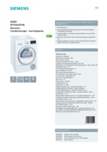 Product informatie SIEMENS droger warmtepomp WT45H281NL