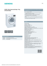 Product informatie SIEMENS droger warmtepomp WT45HV90NL