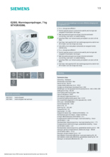 Product informatie SIEMENS droger warmtepomp WT45RV00NL