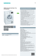 Product informatie SIEMENS droger warmtepomp WT45W462NL