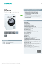 Product informatie SIEMENS droger warmtepomp WT47W561NL