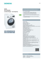 Product informatie SIEMENS droger warmtepomp WT47W562NL
