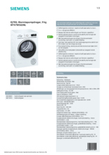 Product informatie SIEMENS droger warmtepomp WT47W563NL