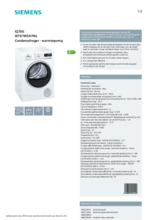 Product informatie SIEMENS droger warmtepomp WT47W5H7NL