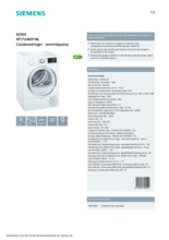 Product informatie SIEMENS droger warmtepomp WT7U4691NL