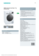 Product informatie SIEMENS droger warmtepomp WT8HXE70NL