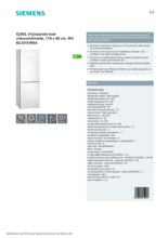 Product informatie SIEMENS koelkast KG33VVWEA