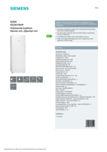 Product informatie SIEMENS koelkast KS29VVW3P