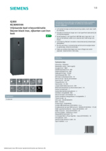 Product informatie SIEMENS koelkast blacksteel KG36NXX4A