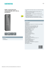 Product informatie SIEMENS koelkast blacksteel KG39NAXCF