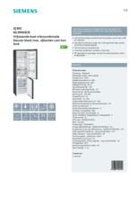 Product informatie SIEMENS koelkast blacksteel KG39NXB35