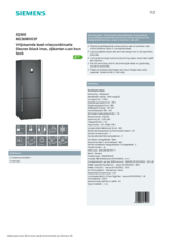 Product informatie SIEMENS koelkast blacksteel KG56NHX3P