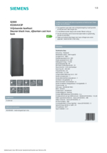 Product informatie SIEMENS koelkast blacksteel KS36VAX3P