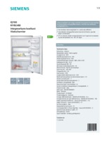 Product informatie SIEMENS koelkast inbouw KI18LV60