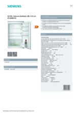 Product informatie SIEMENS koelkast inbouw KI18RNFF0