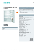 Product informatie SIEMENS koelkast inbouw KI18RNSF0