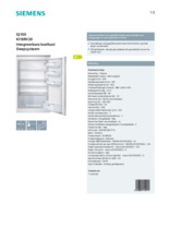 Product informatie SIEMENS koelkast inbouw KI18RV20