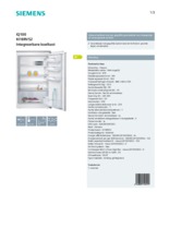 Product informatie SIEMENS koelkast inbouw KI18RV52