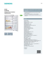 Product informatie SIEMENS koelkast inbouw KI18RV60