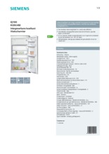 Product informatie SIEMENS koelkast inbouw KI20LV60