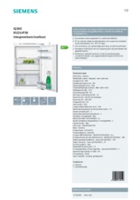 Product informatie SIEMENS koelkast inbouw KI22LVF30