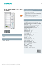Product informatie SIEMENS koelkast inbouw KI24RNFF0